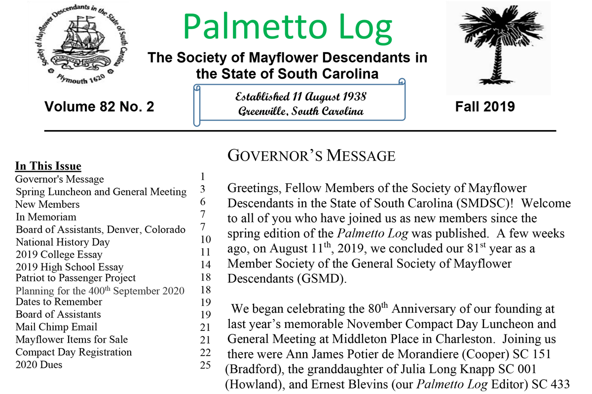 Palmetto Log Spring 2020