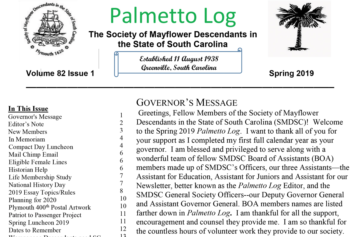 Palmetto Log Spring 2019