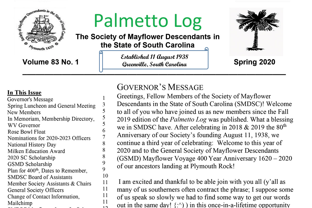 Palmetto Log Spring 2020
